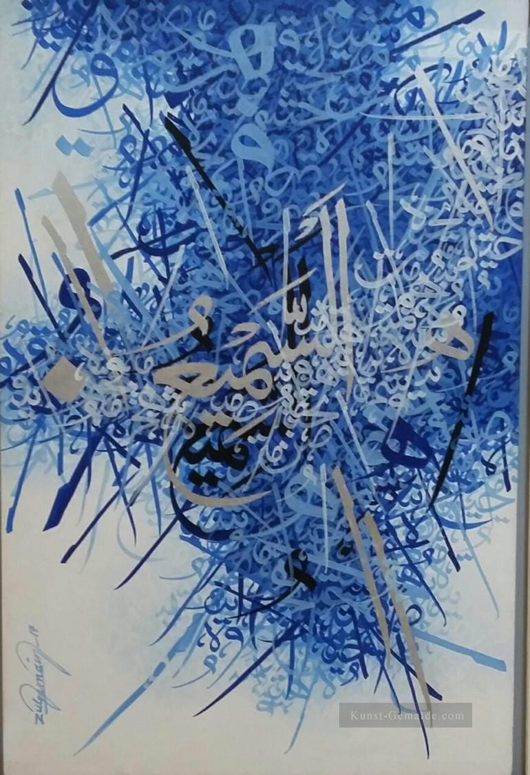 Dreh Kalligraphie in blauer Islamische Ölgemälde